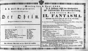 Theaterzettel (Oper und Burgtheater in Wien) 18450609 Seite: 1