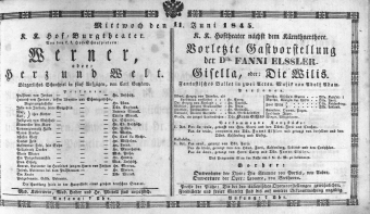 Theaterzettel (Oper und Burgtheater in Wien) 18450611 Seite: 1