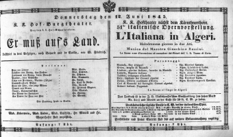 Theaterzettel (Oper und Burgtheater in Wien) 18450612 Seite: 1