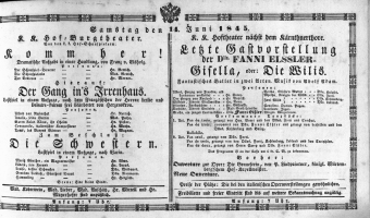 Theaterzettel (Oper und Burgtheater in Wien) 18450614 Seite: 1