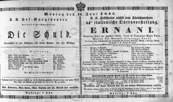 Theaterzettel (Oper und Burgtheater in Wien) 18450616 Seite: 1