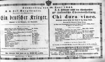 Theaterzettel (Oper und Burgtheater in Wien) 18450619 Seite: 1