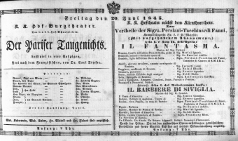 Theaterzettel (Oper und Burgtheater in Wien) 18450620 Seite: 1