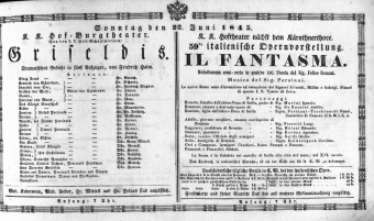 Theaterzettel (Oper und Burgtheater in Wien) 18450622 Seite: 1