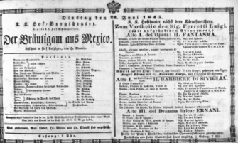 Theaterzettel (Oper und Burgtheater in Wien) 18450624 Seite: 1
