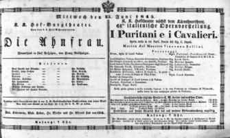 Theaterzettel (Oper und Burgtheater in Wien) 18450625 Seite: 1