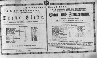 Theaterzettel (Oper und Burgtheater in Wien) 18450801 Seite: 1
