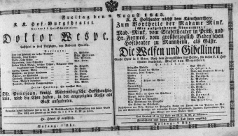 Theaterzettel (Oper und Burgtheater in Wien) 18450808 Seite: 1