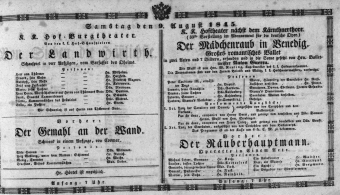 Theaterzettel (Oper und Burgtheater in Wien) 18450809 Seite: 1