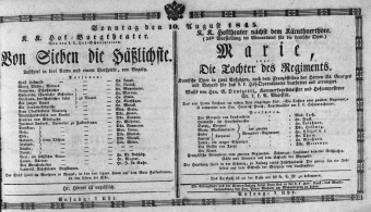 Theaterzettel (Oper und Burgtheater in Wien) 18450810 Seite: 1