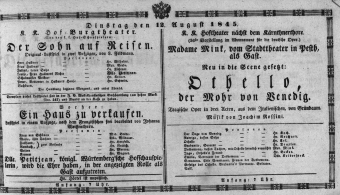 Theaterzettel (Oper und Burgtheater in Wien) 18450812 Seite: 1