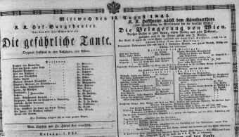Theaterzettel (Oper und Burgtheater in Wien) 18450813 Seite: 1