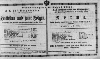 Theaterzettel (Oper und Burgtheater in Wien) 18450814 Seite: 1