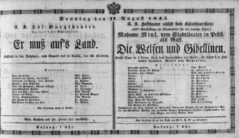 Theaterzettel (Oper und Burgtheater in Wien) 18450817 Seite: 1