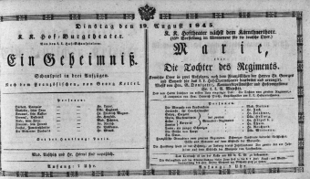 Theaterzettel (Oper und Burgtheater in Wien) 18450819 Seite: 1