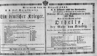Theaterzettel (Oper und Burgtheater in Wien) 18450820 Seite: 1