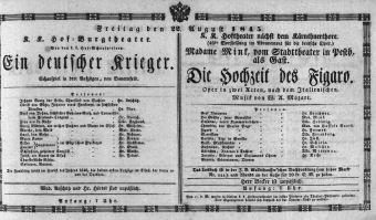 Theaterzettel (Oper und Burgtheater in Wien) 18450822 Seite: 1