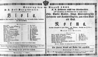 Theaterzettel (Oper und Burgtheater in Wien) 18450824 Seite: 1