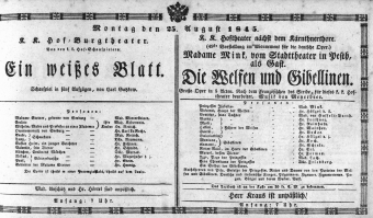 Theaterzettel (Oper und Burgtheater in Wien) 18450825 Seite: 1