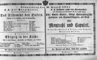 Theaterzettel (Oper und Burgtheater in Wien) 18450828 Seite: 1