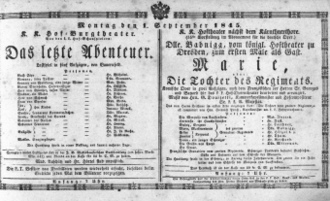 Theaterzettel (Oper und Burgtheater in Wien) 18450901 Seite: 1