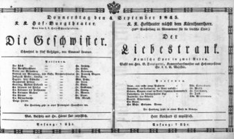Theaterzettel (Oper und Burgtheater in Wien) 18450904 Seite: 1