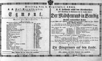 Theaterzettel (Oper und Burgtheater in Wien) 18450905 Seite: 1