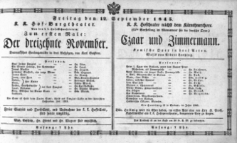 Theaterzettel (Oper und Burgtheater in Wien) 18450912 Seite: 1