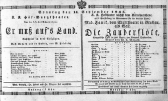 Theaterzettel (Oper und Burgtheater in Wien) 18450914 Seite: 1