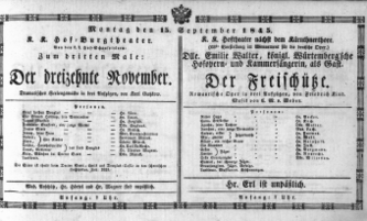 Theaterzettel (Oper und Burgtheater in Wien) 18450915 Seite: 1