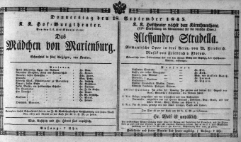 Theaterzettel (Oper und Burgtheater in Wien) 18450918 Seite: 1