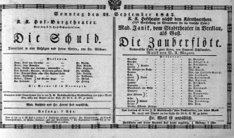 Theaterzettel (Oper und Burgtheater in Wien) 18450921 Seite: 1