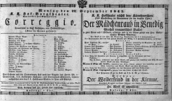 Theaterzettel (Oper und Burgtheater in Wien) 18450922 Seite: 1