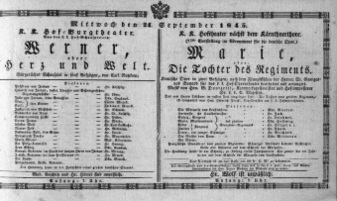 Theaterzettel (Oper und Burgtheater in Wien) 18450924 Seite: 1