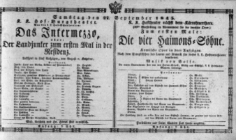 Theaterzettel (Oper und Burgtheater in Wien) 18450927 Seite: 1