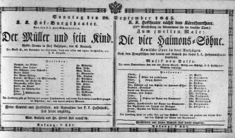 Theaterzettel (Oper und Burgtheater in Wien) 18450928 Seite: 1