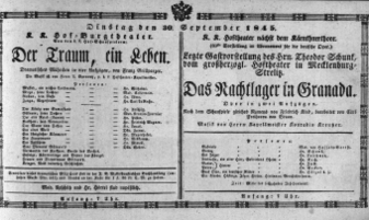Theaterzettel (Oper und Burgtheater in Wien) 18450930 Seite: 1