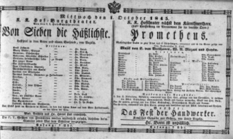 Theaterzettel (Oper und Burgtheater in Wien) 18451001 Seite: 1