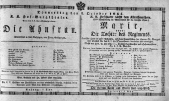 Theaterzettel (Oper und Burgtheater in Wien) 18451002 Seite: 1