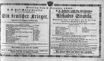 Theaterzettel (Oper und Burgtheater in Wien) 18451003 Seite: 1
