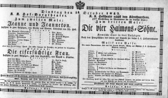 Theaterzettel (Oper und Burgtheater in Wien) 18451014 Seite: 1