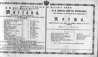 Theaterzettel (Oper und Burgtheater in Wien) 18451016 Seite: 1