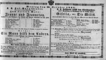 Theaterzettel (Oper und Burgtheater in Wien) 18451020 Seite: 1