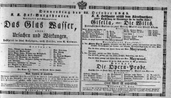 Theaterzettel (Oper und Burgtheater in Wien) 18451023 Seite: 1