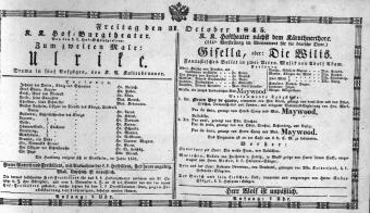 Theaterzettel (Oper und Burgtheater in Wien) 18451031 Seite: 1