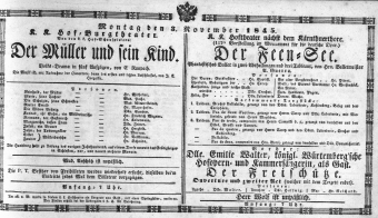 Theaterzettel (Oper und Burgtheater in Wien) 18451103 Seite: 1