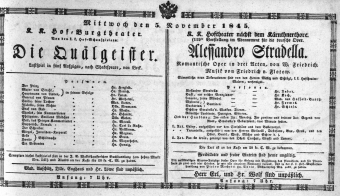 Theaterzettel (Oper und Burgtheater in Wien) 18451105 Seite: 1