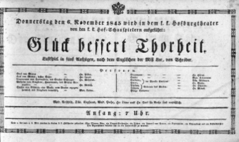 Theaterzettel (Oper und Burgtheater in Wien) 18451106 Seite: 1