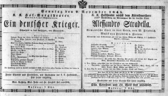 Theaterzettel (Oper und Burgtheater in Wien) 18451109 Seite: 1