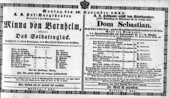 Theaterzettel (Oper und Burgtheater in Wien) 18451110 Seite: 1
